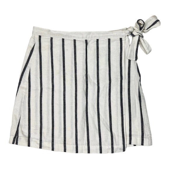 Abercrombie & Fitch Dresses & Skirts - Abercrombie & Fitch Striped Wrap Skirt Size S White Navy Linen Cotton High Rise